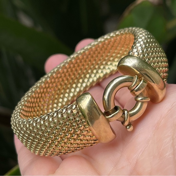Italian 14K gold plated woven solid sterling silver bangle bracelet - Picture 10 of 11